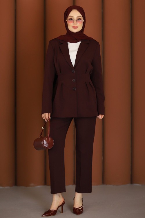 İnci Premium Blazer Tesettür Takım Mürdüm
