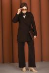 Zümra Premium Blazer Tesettür Takım Acı Kahve