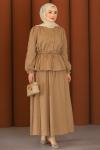 Premium Fisto Tesettür Etekli Takım Camel
