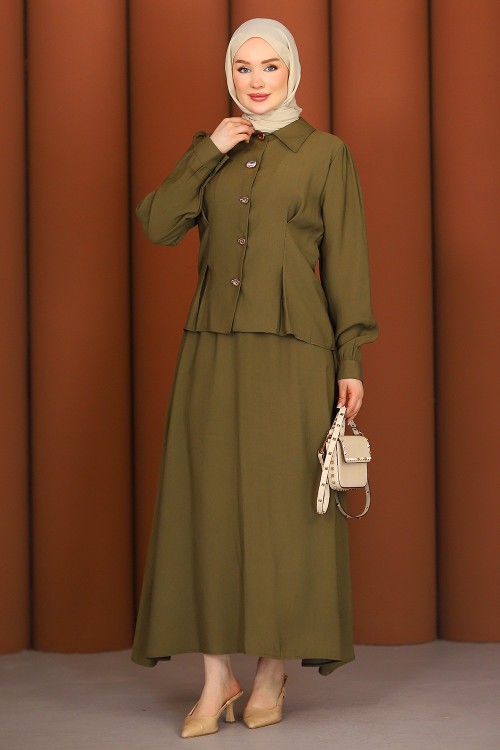 Premium Pensli Tesettür Etekli Takım Yeşil