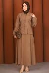 Premium Pensli Tesettür Etekli Takım Bej
