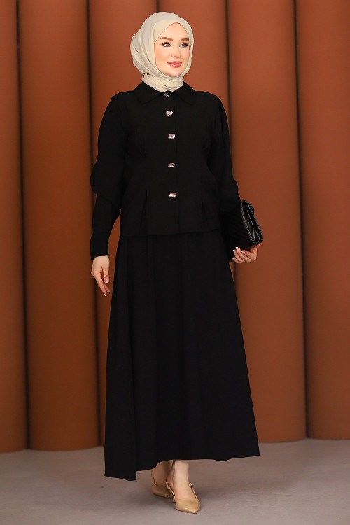 Premium Pensli Tesettür Etekli Takım Siyah