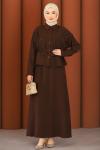 Premium Nakışlı Şık Tesettür Etekli Takım Acı Kahve