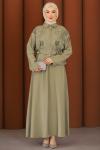 Premium Nakışlı Şık Tesettür Etekli Takım Yeşil