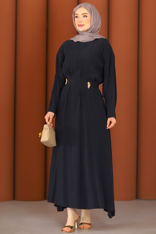 Premium Flora Tesettür Elbise Lacivert