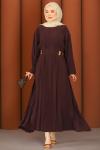 Premium Flora Tesettür Elbise Acı Kahve