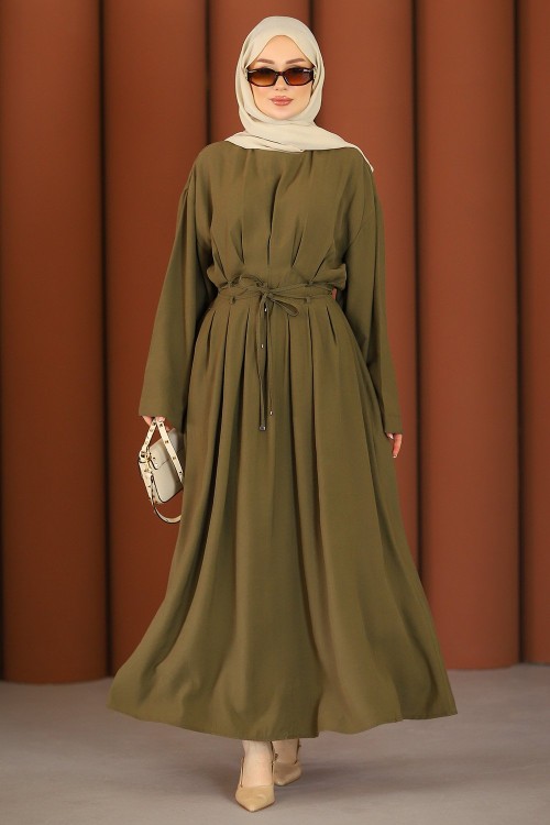 Premium Dökümlü Tesettür Elbise Yeşil