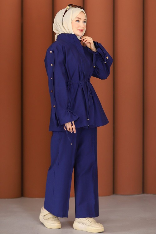 Premium Büzgü Detay Tesettür Takım Lacivert
