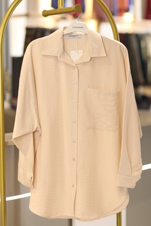 Premium Rahat Basic Cep Gömlek Bej