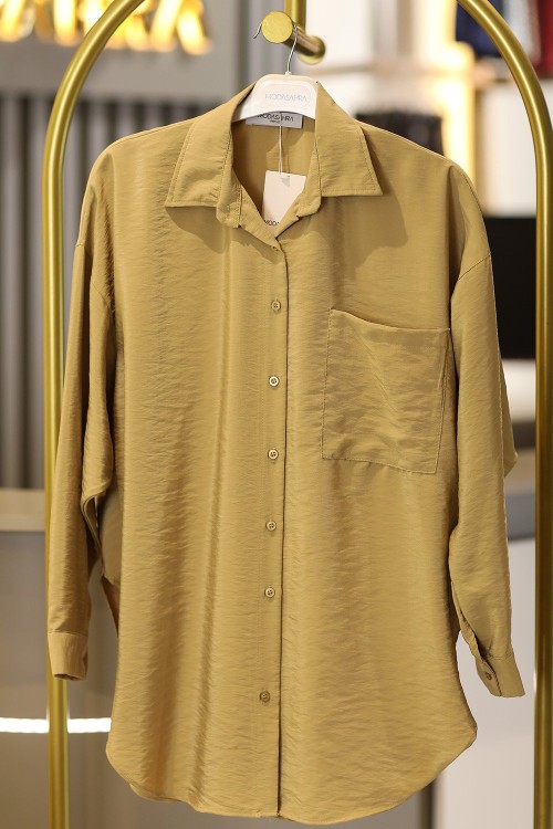 Premium Rahat Basic Cep Gömlek Yağ Yeşili