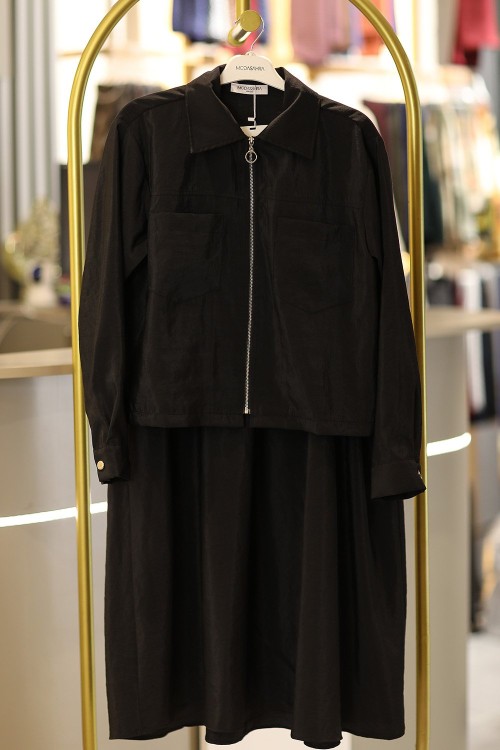 Premium Fermuarlı Ceketli Etekli Tesettür Takım Siyah