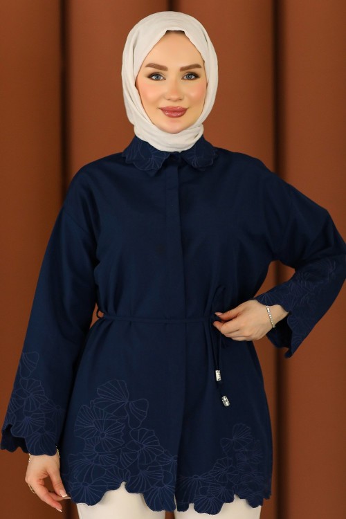 Alara Premium Nakışlı Tunik Lacivert