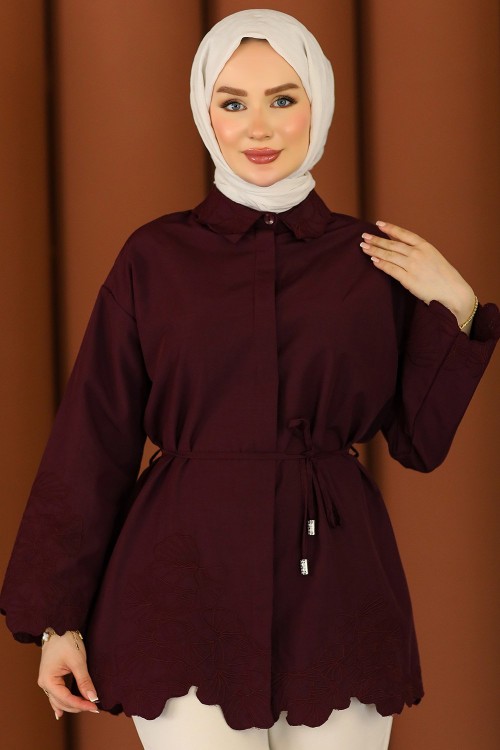 Alara Premium Nakışlı Tunik Mürdüm