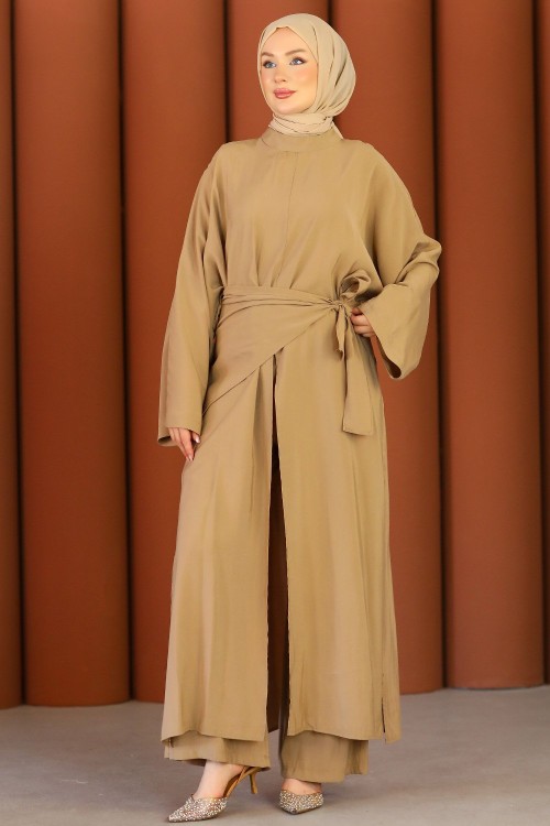 Premium Modern Üçlü Tesettür Takım Camel