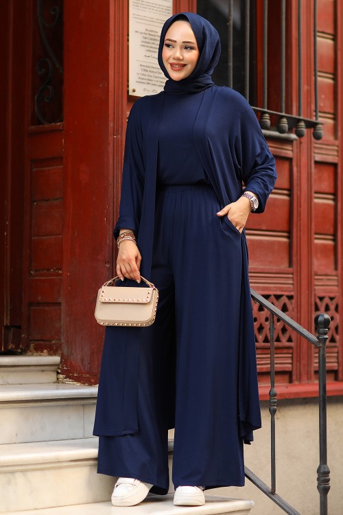 Farah Üçlü Premium Basic Tesettür Takım Lacivert