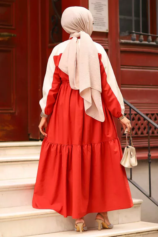 Biye Detay Tesettür Elbise Oranj 2