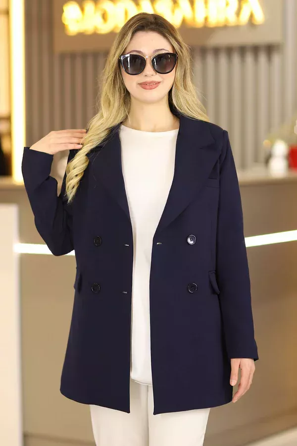 Blazer Astarlı Tesettür Ceket Lacivert