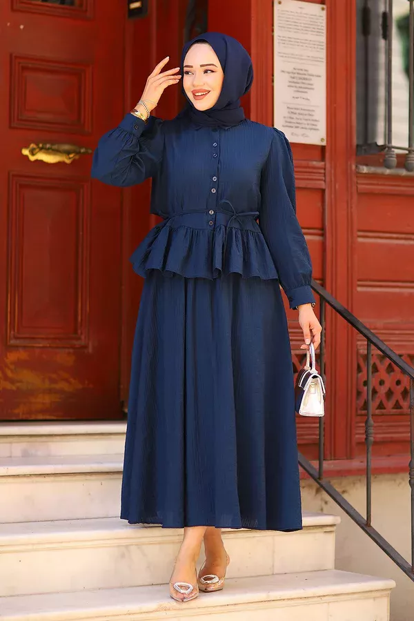 Fırfır Detaylı Tesettür Takım Lacivert