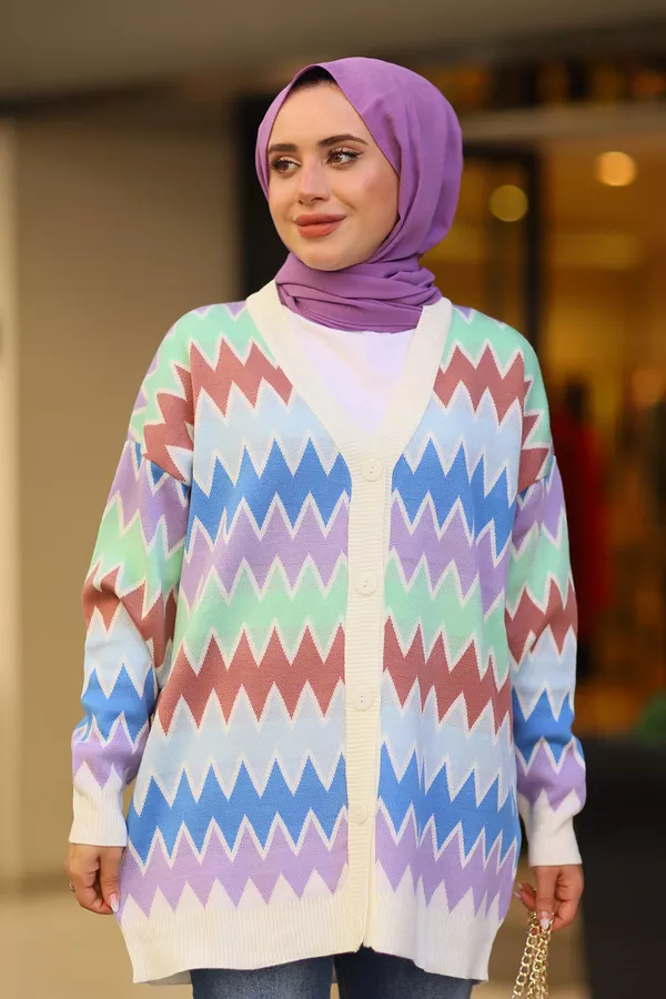 Zikzak Desenli Tesettür Triko Hırka