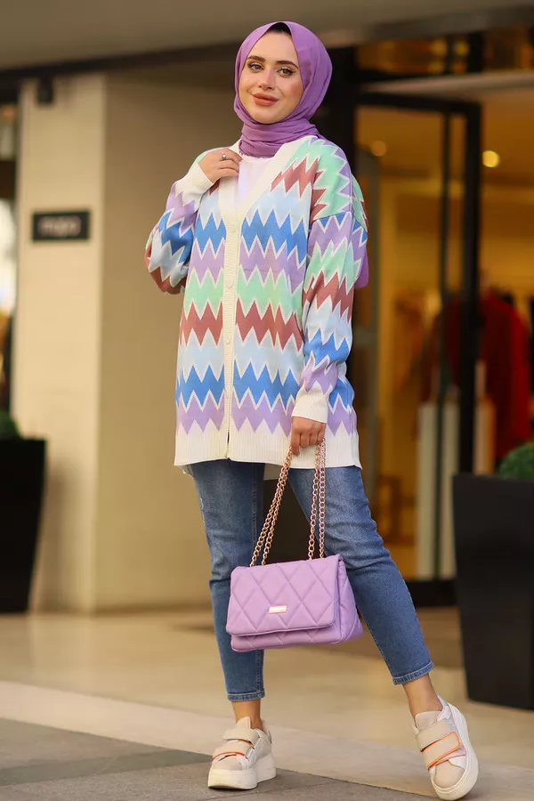 Zikzak Desenli Tesettür Triko Hırka